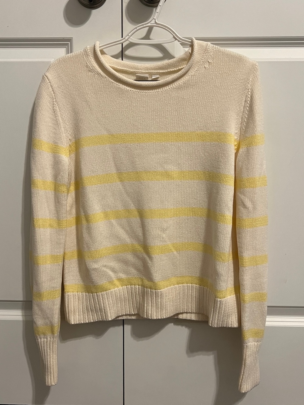 GAP Cream & Yellow Striped Crewneck Sweater